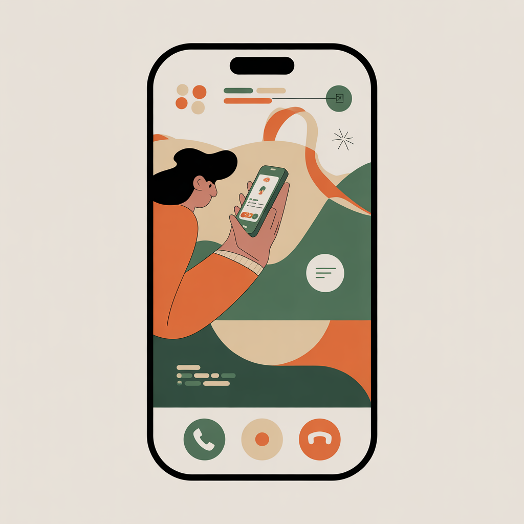 Illustration einer Person mit Smartphone, die ein dialogbasiertes Sprachinterview führt.