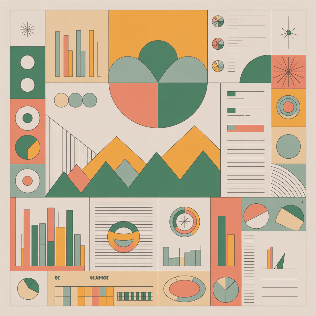 Abstract data visualisation with charts and geometric shapes